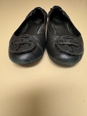 Tory Burch Black Leather Logo Ballet Flats